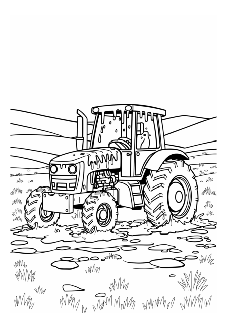 Malý traktor plný blata na poli