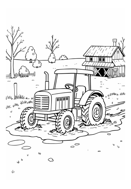 Malý traktor v bahně na farmě