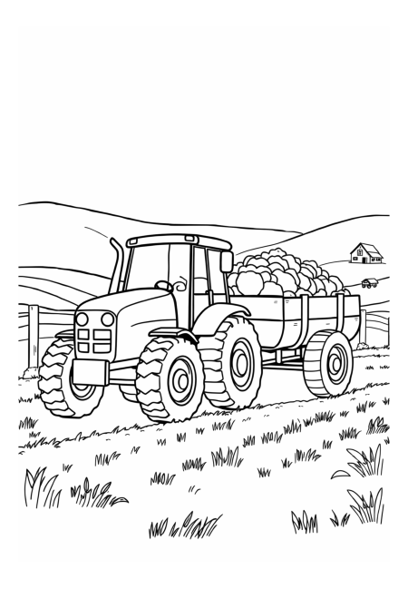 Traktor s vozíkem plným země
