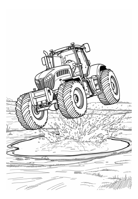 Obrovský traktor skáče v kaluži