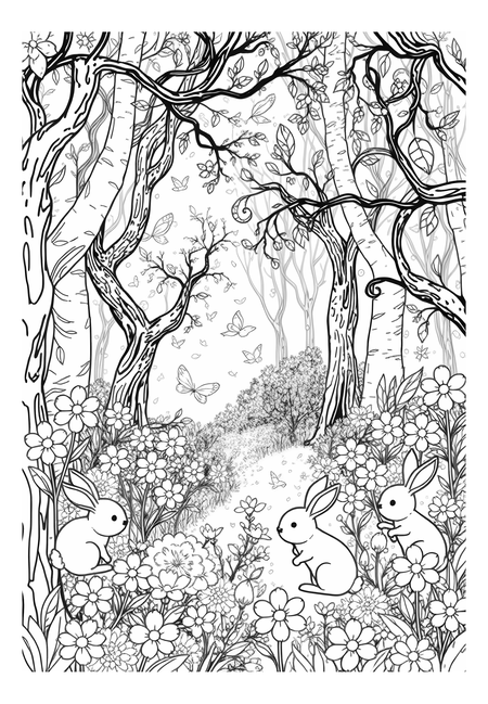 Pohádkový les plný zajíčků a květin