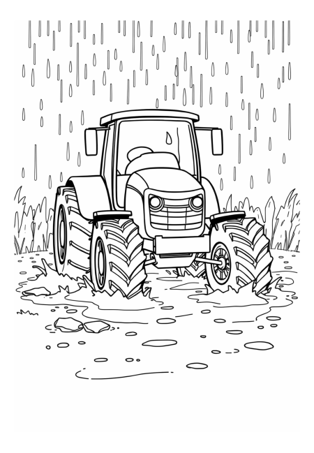 Traktor v dešti a bahně