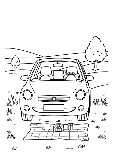 Rodinné auto na piknikovém místě