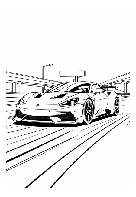 Sportovní auto na křižovatce rychlých silnic