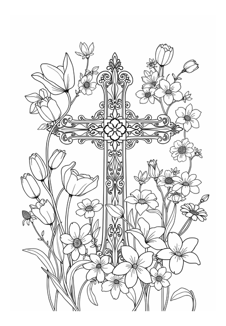 Křížek a jarní květiny