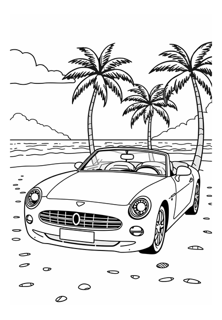 Luxusní kabriolet u palm: Letní plážový zážitek