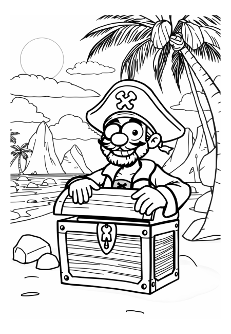 Pirát s pokladem na ostrově